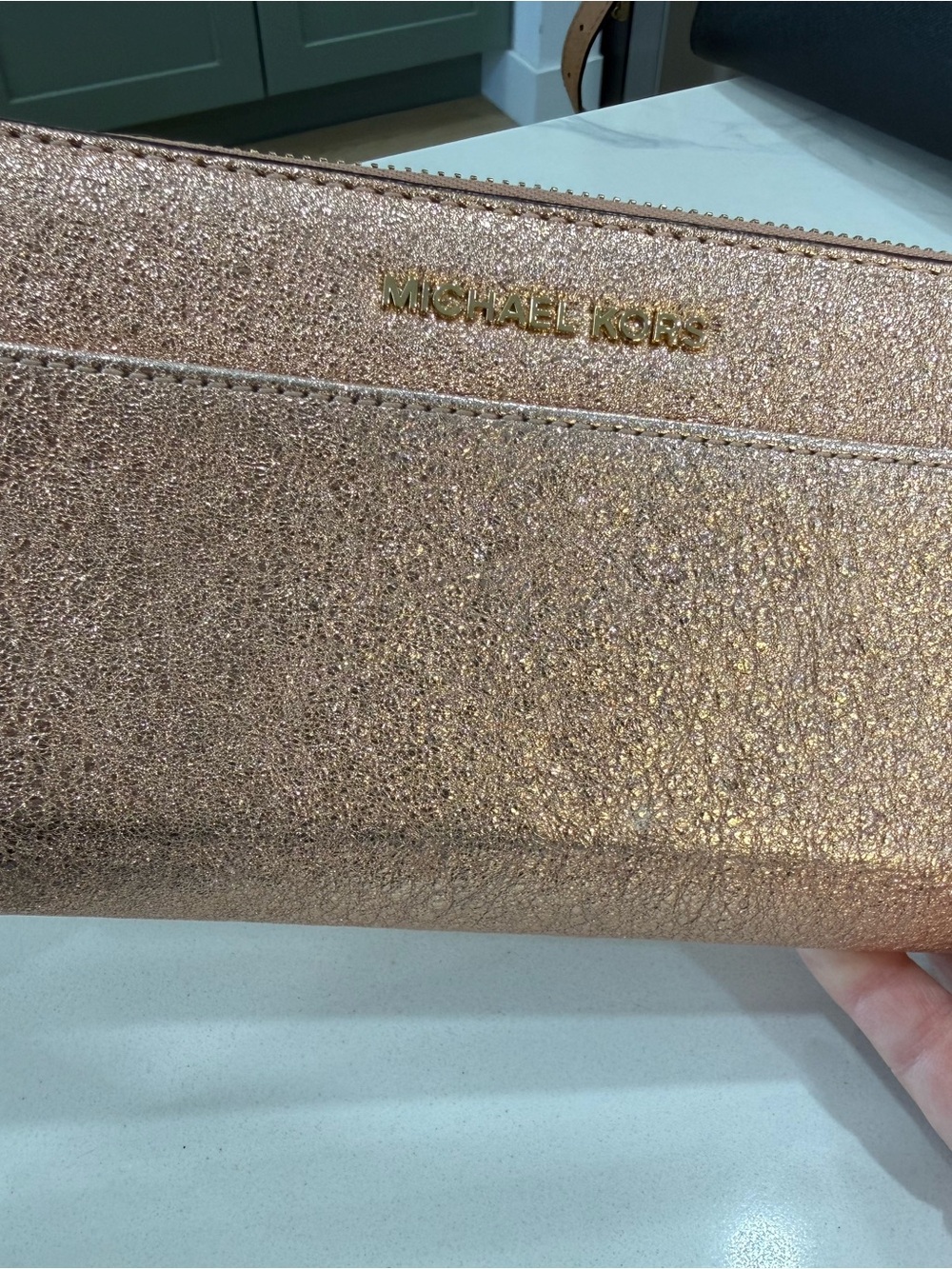 Michael Kors Metallic Rose Gold Zip Around Continental Wallet